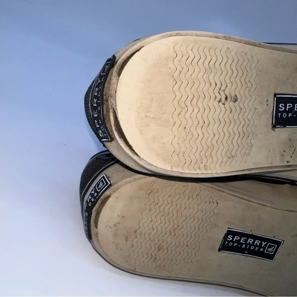 Sperry Top-Siders Black Sequined Covered Deck Shoes w/Ribbon Laces